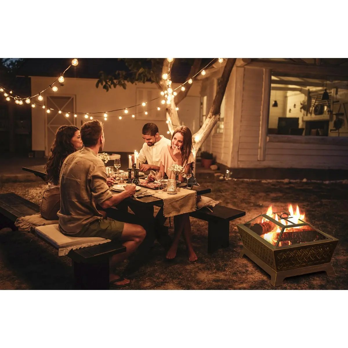 Dellonda DG44 35" Rectangular Outdoor Fire Pit Antique Bronze Effect Dellonda