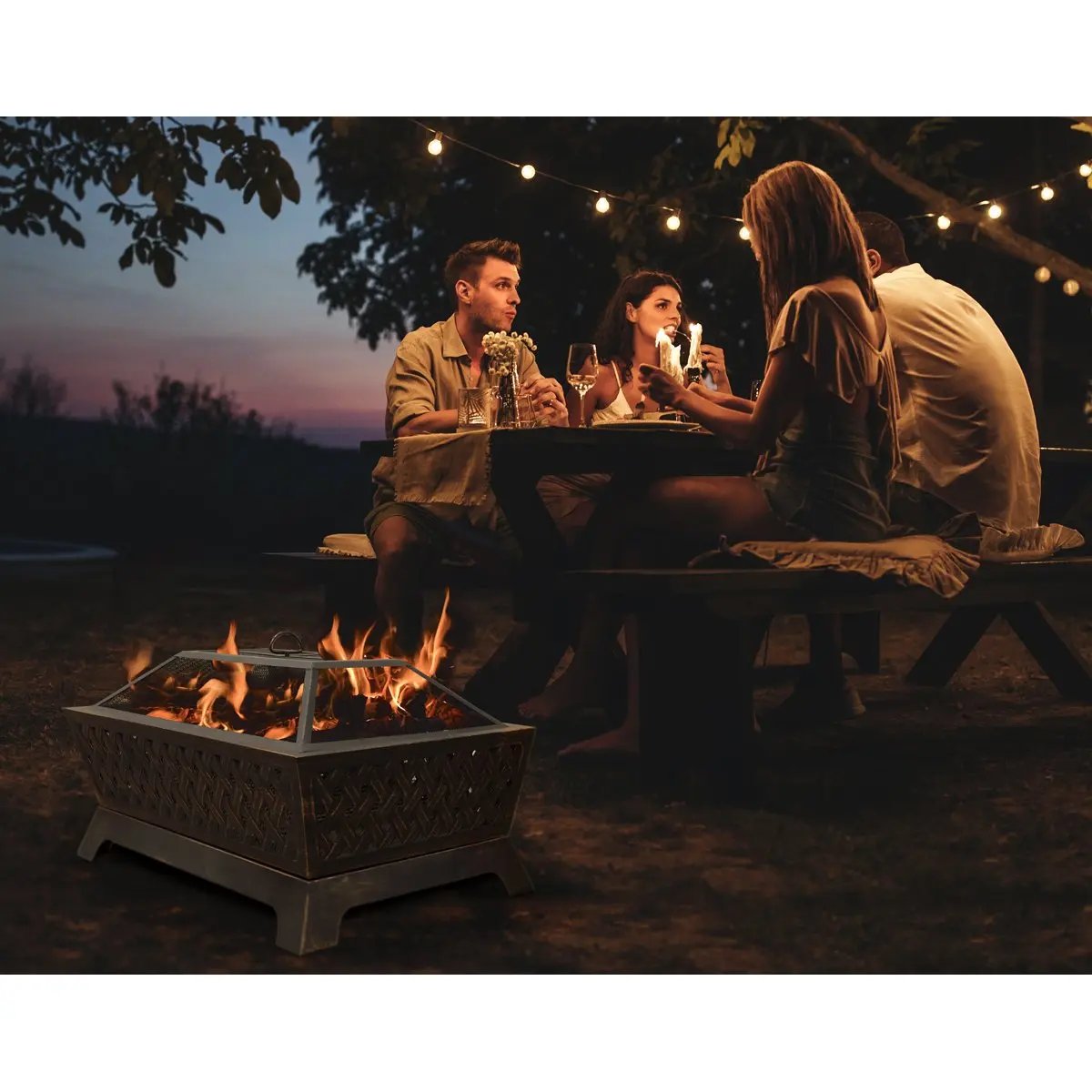 Dellonda DG44 35" Rectangular Outdoor Fire Pit Antique Bronze Effect Dellonda