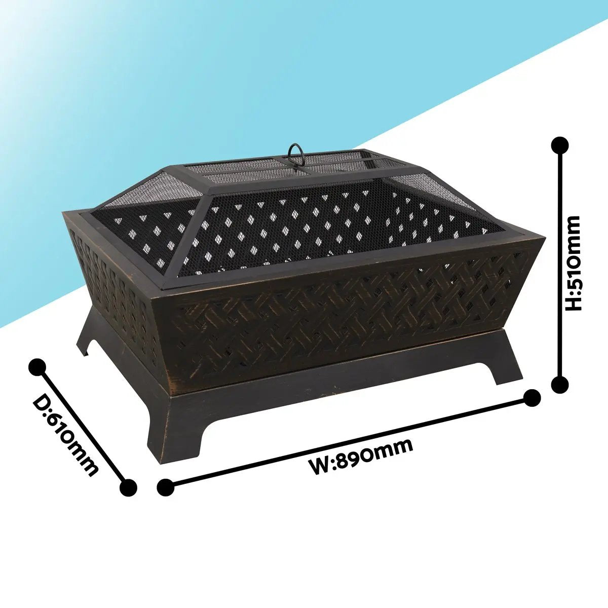 Dellonda DG44 35" Rectangular Outdoor Fire Pit Antique Bronze Effect Dellonda