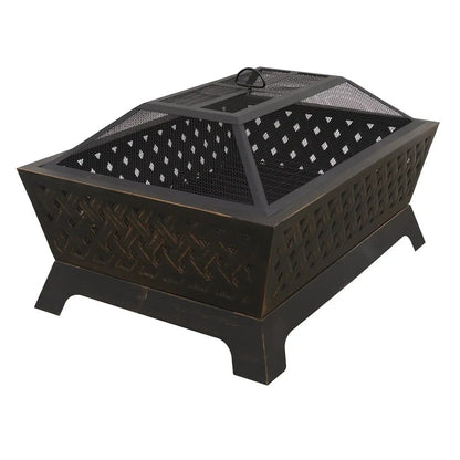 Dellonda DG44 35" Rectangular Outdoor Fire Pit Antique Bronze Effect Dellonda