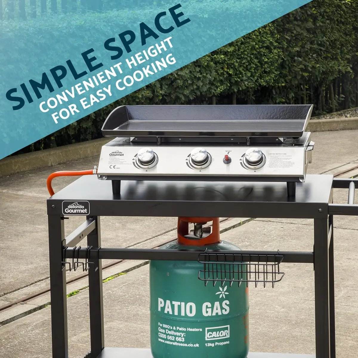 Dellonda DG45 BBQ & Plancha Trolley for Outdoor Cooking with Utensil Holder Black Dellonda