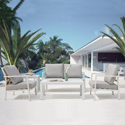 Dellonda DG52 Kyoto 4-Piece Aluminium Outdoor Garden Sofa Arm Chair Coffee Table Set Dellonda