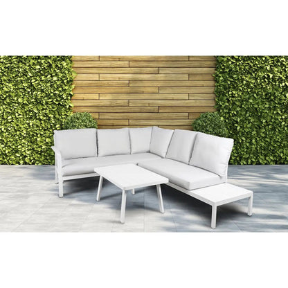 Dellonda DG53 Kyoto White 3-Piece Outdoor Garden Corner Sofa & Coffee Table Set Dellonda