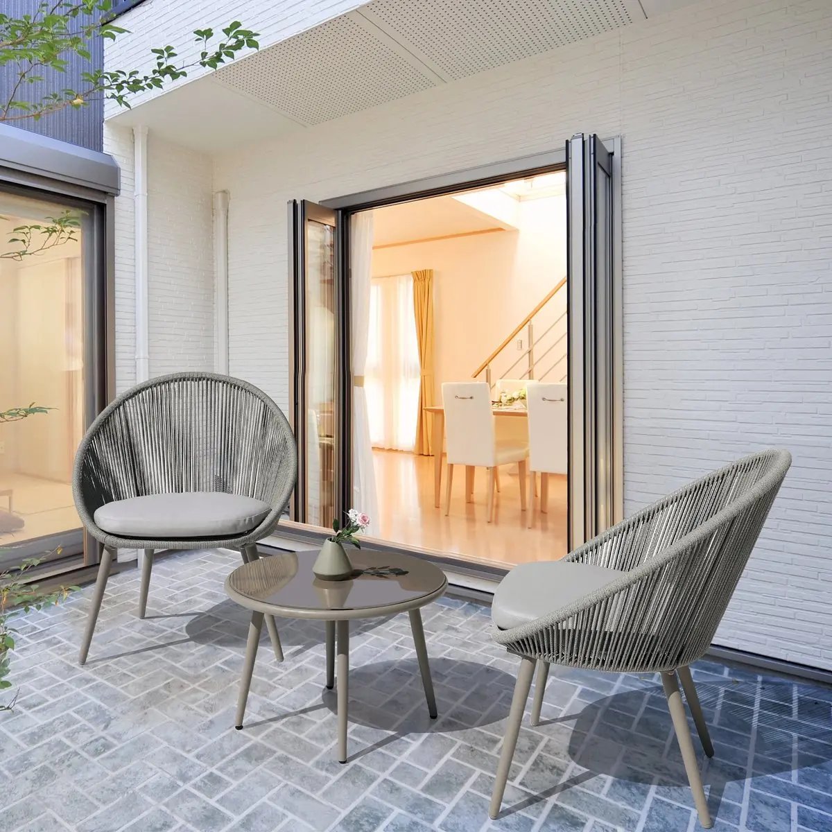 Dellonda DG55 Como 3-Piece Steel Bistro Set with Tempered Glass Top Dellonda