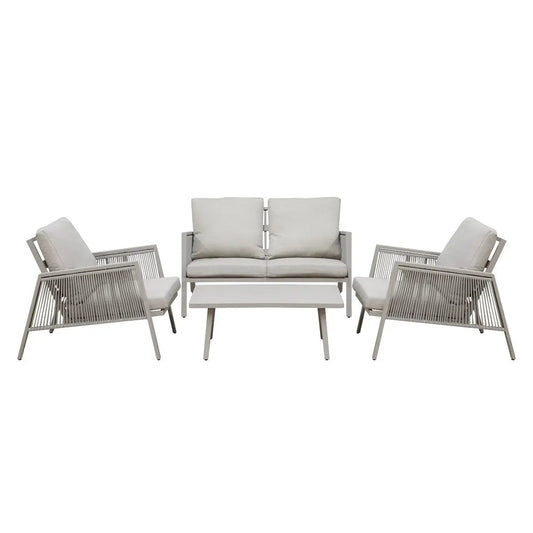 Dellonda DG56 Fusion Aluminium 4-Piece Outdoor Sofa Arm Chairs & Coffee Table Set Dellonda