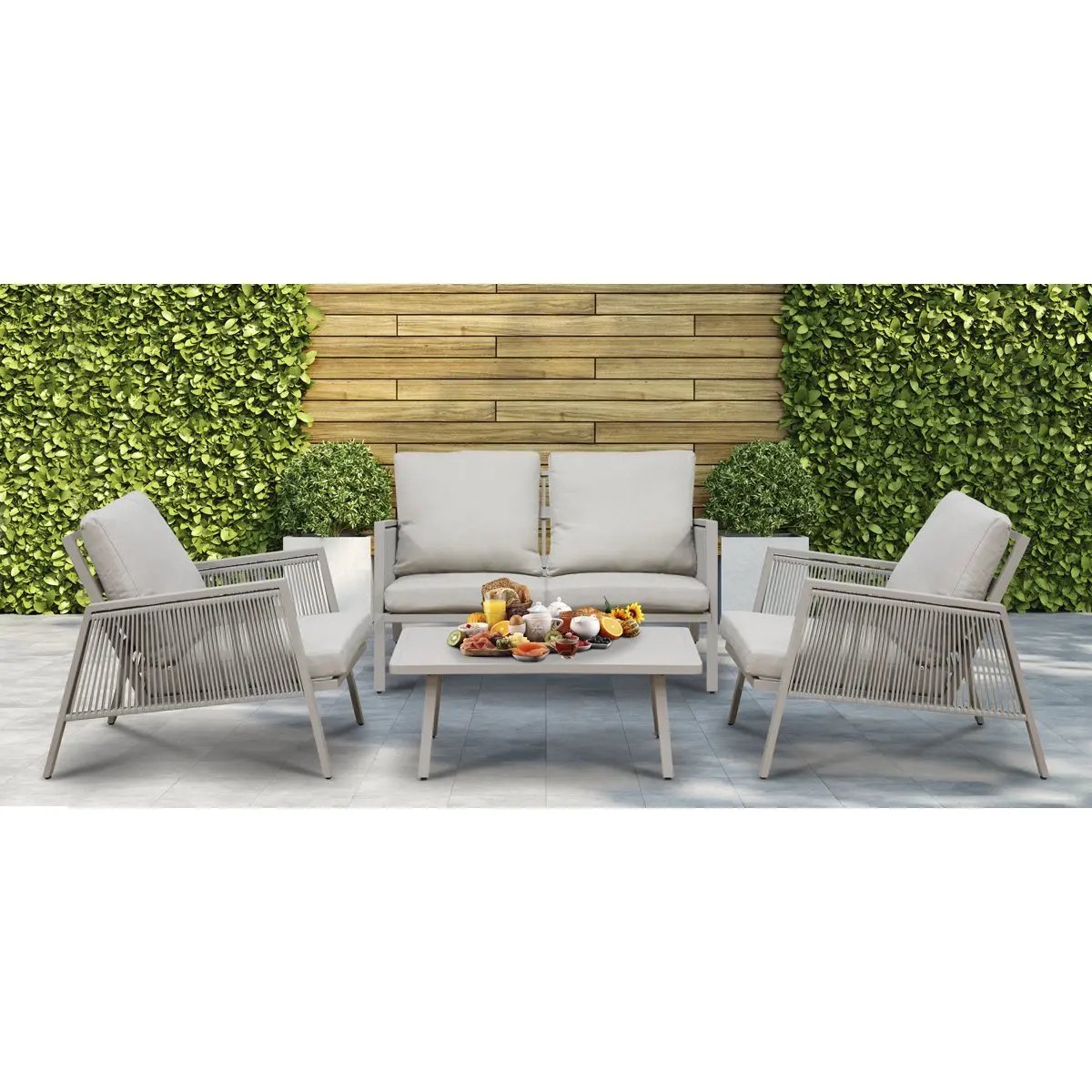 Dellonda DG56 Fusion Aluminium 4-Piece Outdoor Sofa Arm Chairs & Coffee Table Set Dellonda