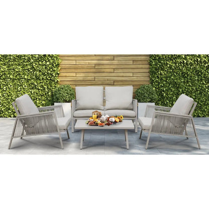 Dellonda DG56 Fusion Aluminium 4-Piece Outdoor Sofa Arm Chairs & Coffee Table Set Dellonda