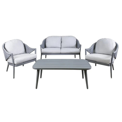 Dellonda DG59 Echo 4-Piece Aluminium Outdoor Garden Sofa Arm Chair & Coffee Table Set Dellonda