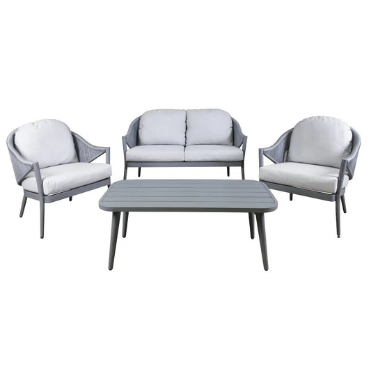 Dellonda DG59 Echo 4-Piece Aluminium Outdoor Garden Sofa Arm Chair & Coffee Table Set Dellonda