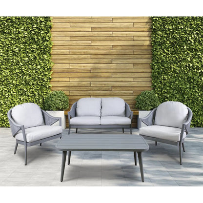 Dellonda DG59 Echo 4-Piece Aluminium Outdoor Garden Sofa Arm Chair & Coffee Table Set Dellonda