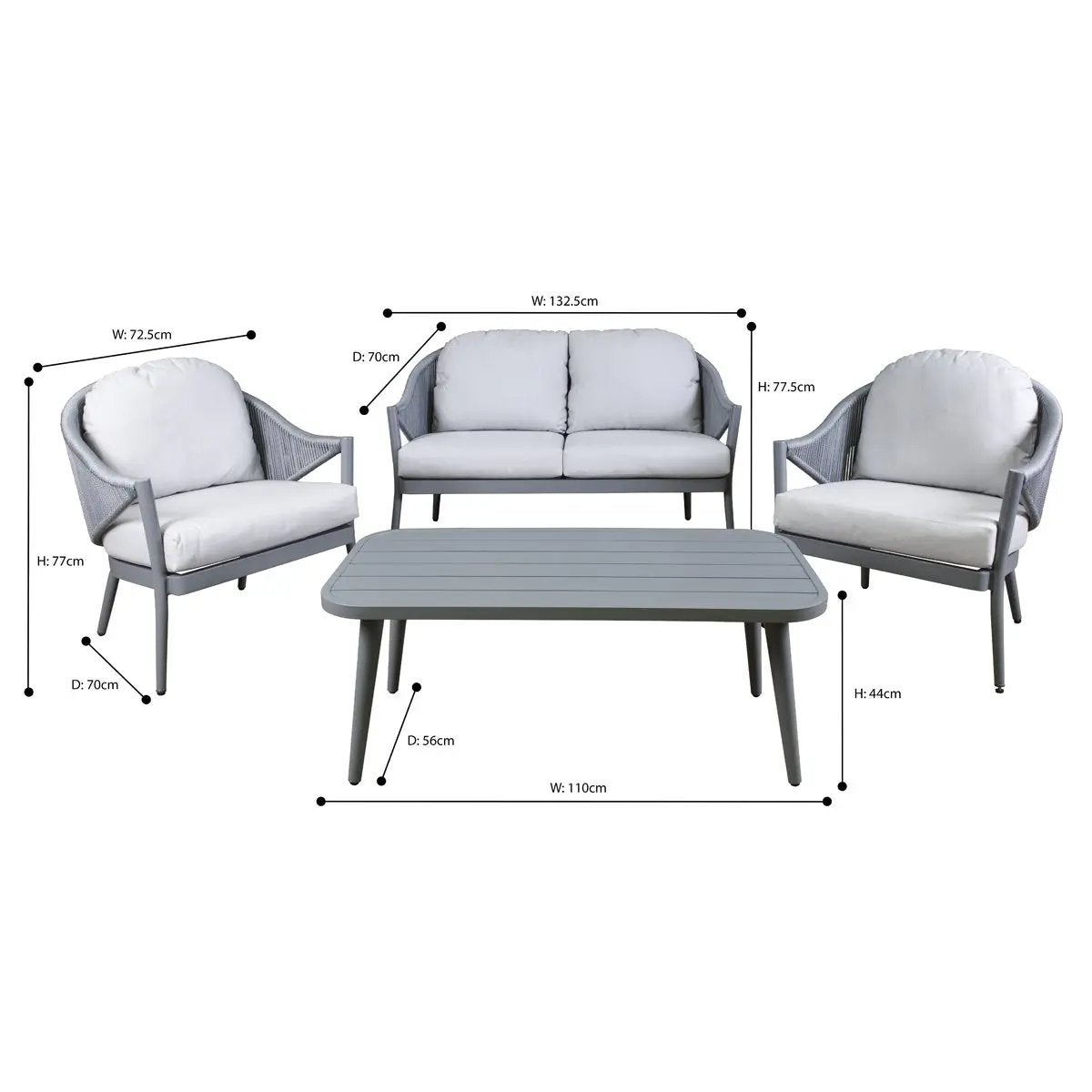 Dellonda DG59 Echo 4-Piece Aluminium Outdoor Garden Sofa Arm Chair & Coffee Table Set Dellonda