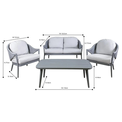 Dellonda DG59 Echo 4-Piece Aluminium Outdoor Garden Sofa Arm Chair & Coffee Table Set Dellonda