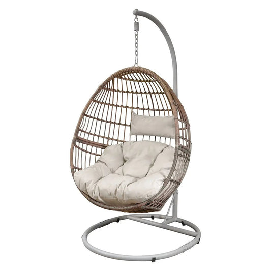 Dellonda DG60 Egg Hanging Swing Chair Wicker Rattan Basket Steel Frame Single Dellonda