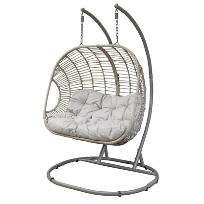 Dellonda DG61 Egg Hanging Swing Chair Wicker Rattan Basket Steel Frame Double Dellonda