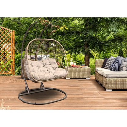 Dellonda DG61 Egg Hanging Swing Chair Wicker Rattan Basket Steel Frame Double Dellonda