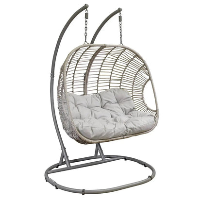 Dellonda DG61 Egg Hanging Swing Chair Wicker Rattan Basket Steel Frame Double Dellonda