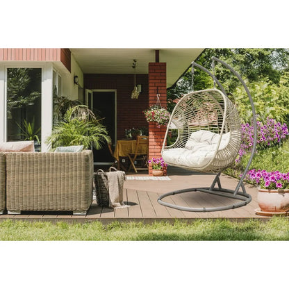 Dellonda DG61 Egg Hanging Swing Chair Wicker Rattan Basket Steel Frame Double Dellonda