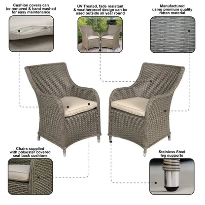 Dellonda DG64 Chester Rattan Wicker Garden Dining Chairs with Cushion Brown Dellonda