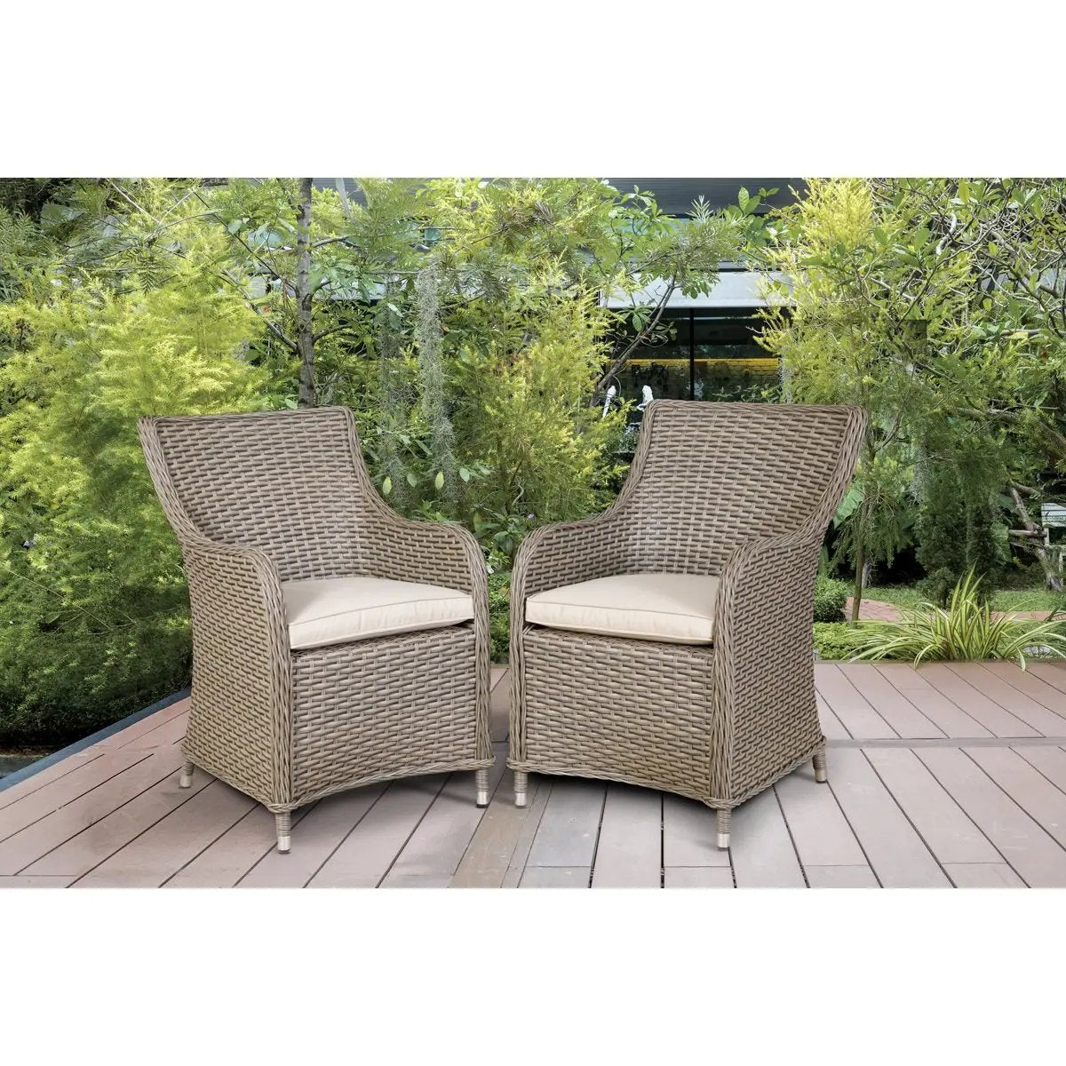 Dellonda DG64 Chester Rattan Wicker Garden Dining Chairs with Cushion Brown Dellonda