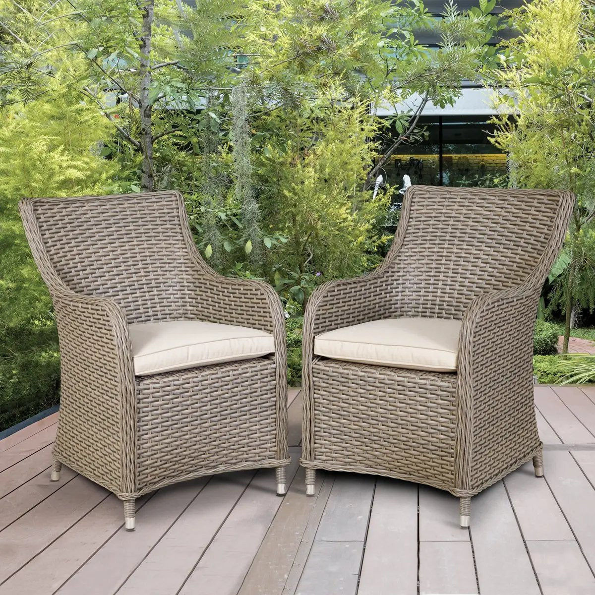 Dellonda DG64 Chester Rattan Wicker Garden Dining Chairs with Cushion Brown Dellonda