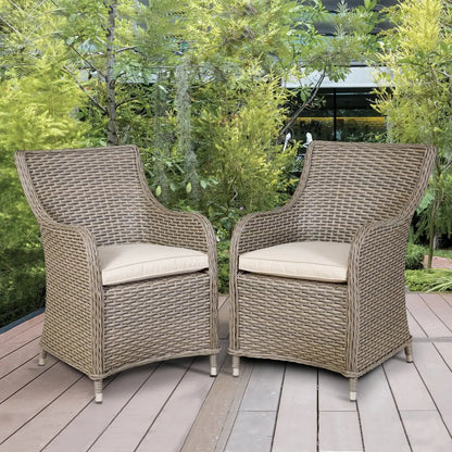 Dellonda DG64 Chester Rattan Wicker Garden Dining Chairs with Cushion Brown Dellonda