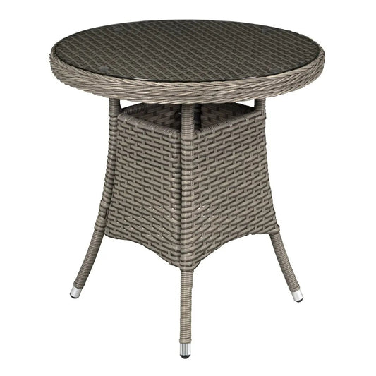 Dellonda DG65 Chester Rattan Wicker Outdoor Bistro Table with Tempered Glass Top Brown Dellonda