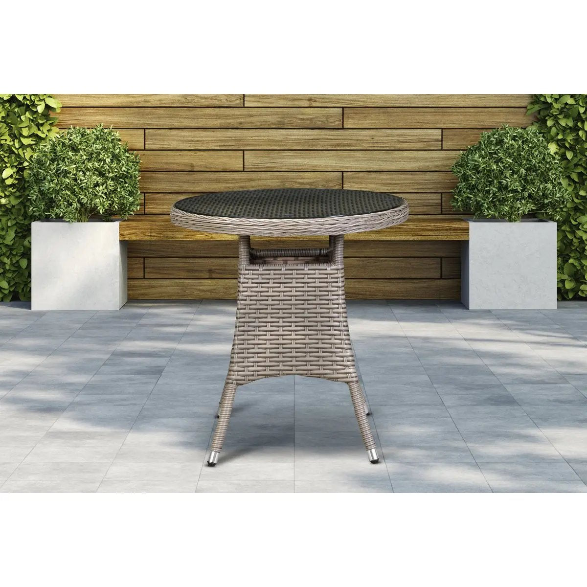Dellonda DG65 Chester Rattan Wicker Outdoor Bistro Table with Tempered Glass Top Brown Dellonda