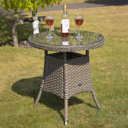 Dellonda DG65 Chester Rattan Wicker Outdoor Bistro Table with Tempered Glass Top Brown Dellonda