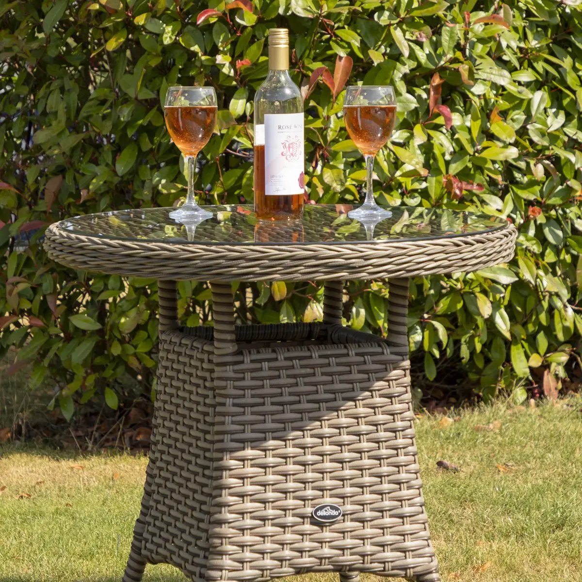 Dellonda DG65 Chester Rattan Wicker Outdoor Bistro Table with Tempered Glass Top Brown Dellonda