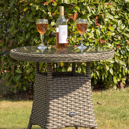 Dellonda DG65 Chester Rattan Wicker Outdoor Bistro Table with Tempered Glass Top Brown Dellonda
