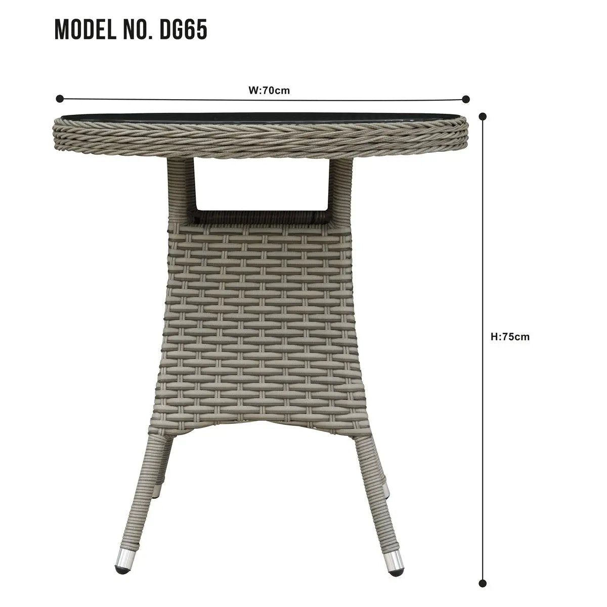 Dellonda DG65 Chester Rattan Wicker Outdoor Bistro Table with Tempered Glass Top Brown Dellonda