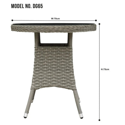 Dellonda DG65 Chester Rattan Wicker Outdoor Bistro Table with Tempered Glass Top Brown Dellonda