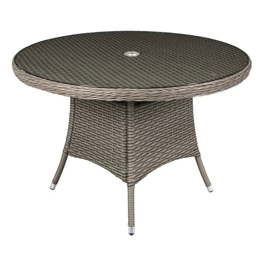 Dellonda DG66 Chester Rattan Wicker Outdoor Dining Table with Tempered Glass Top Brown Dellonda