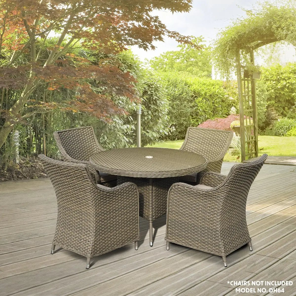 Dellonda DG66 Chester Rattan Wicker Outdoor Dining Table with Tempered Glass Top Brown Dellonda