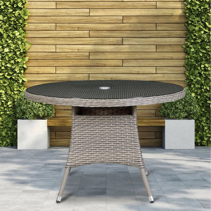 Dellonda DG66 Chester Rattan Wicker Outdoor Dining Table with Tempered Glass Top Brown Dellonda