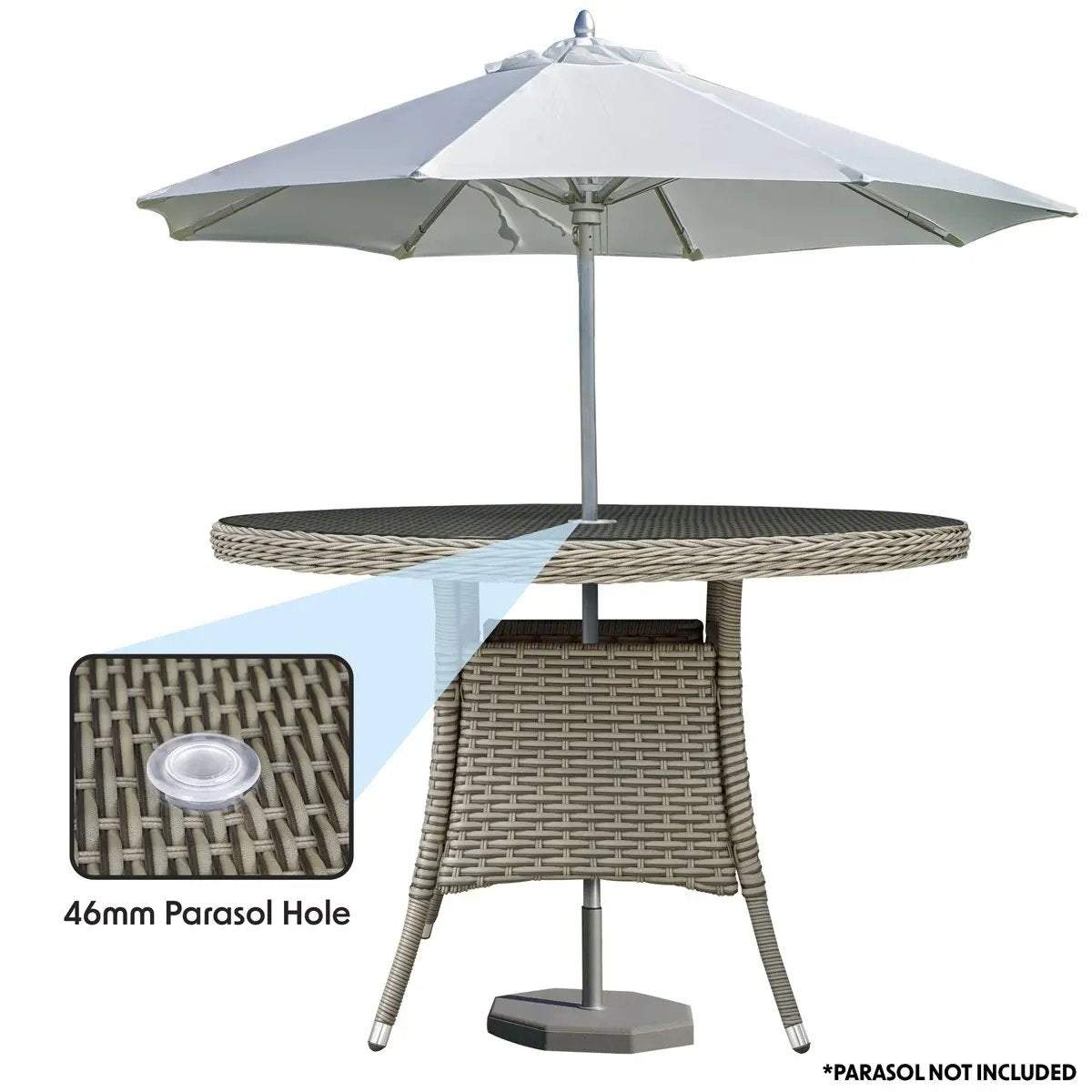 Dellonda DG66 Chester Rattan Wicker Outdoor Dining Table with Tempered Glass Top Brown Dellonda
