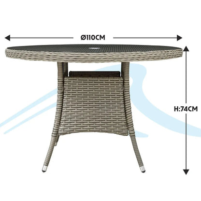 Dellonda DG66 Chester Rattan Wicker Outdoor Dining Table with Tempered Glass Top Brown Dellonda