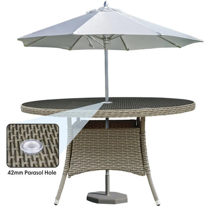 Dellonda DG67 Chester Rattan Wicker Outdoor Dining Table with Tempered Glass Top Dellonda