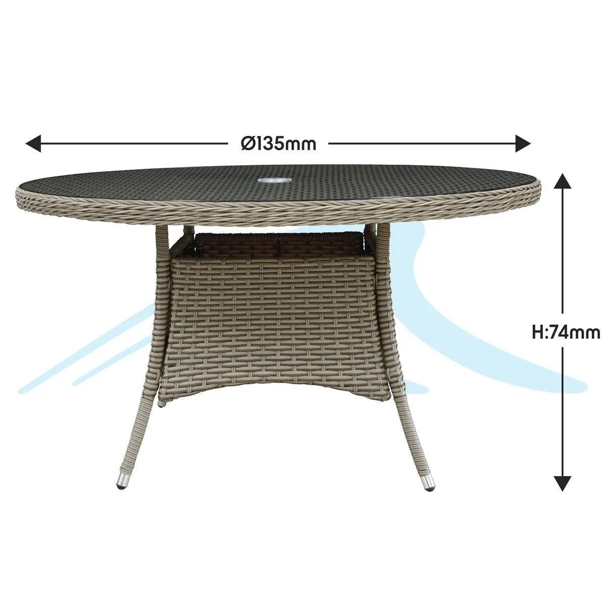 Dellonda DG67 Chester Rattan Wicker Outdoor Dining Table with Tempered Glass Top Dellonda