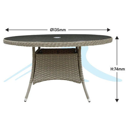 Dellonda DG67 Chester Rattan Wicker Outdoor Dining Table with Tempered Glass Top Dellonda