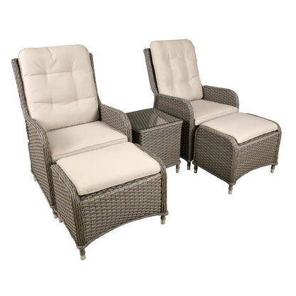 Dellonda DG68 Chester Rattan Wicker Outdoor Recliner Seat & Coffee Table Set Brown Dellonda
