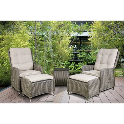 Dellonda DG68 Chester Rattan Wicker Outdoor Recliner Seat & Coffee Table Set Brown Dellonda