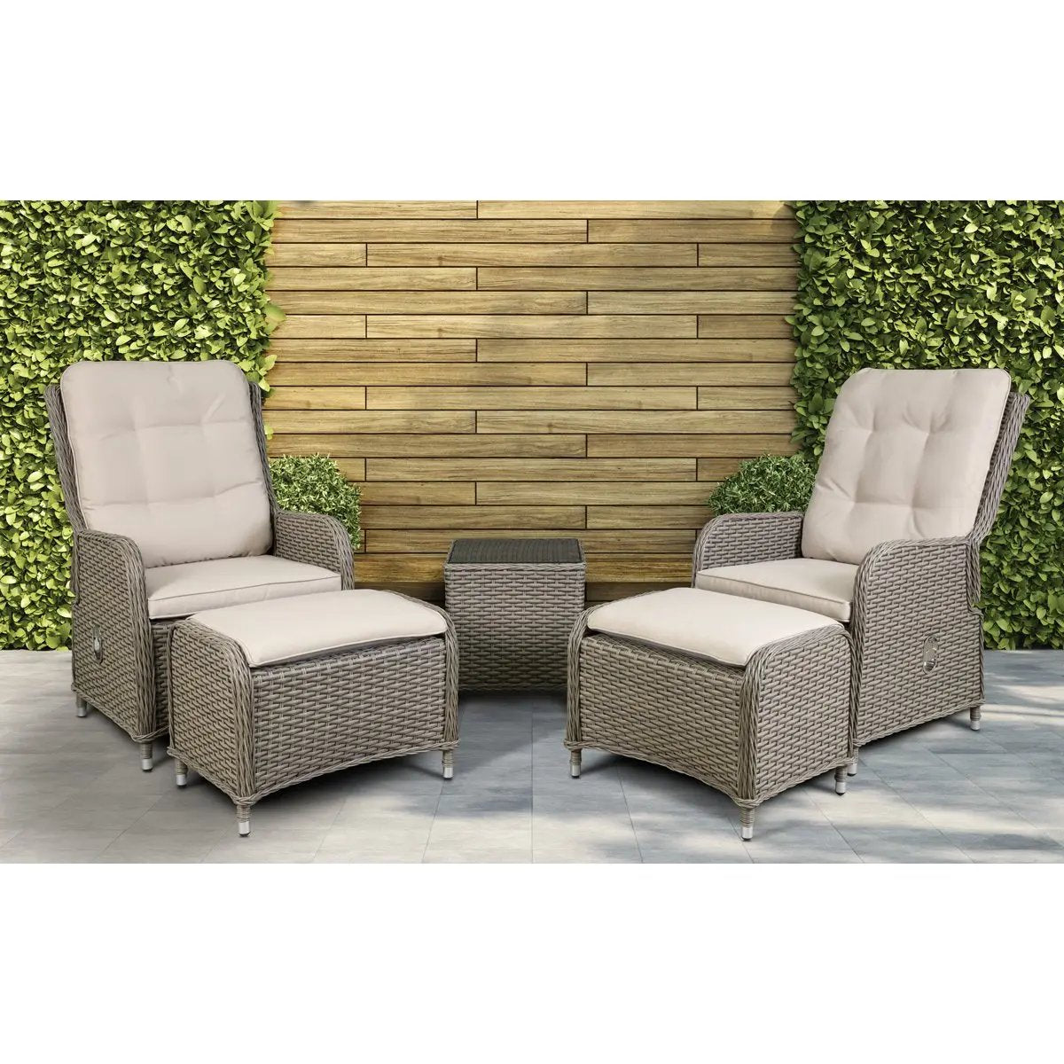 Dellonda DG68 Chester Rattan Wicker Outdoor Recliner Seat & Coffee Table Set Brown Dellonda