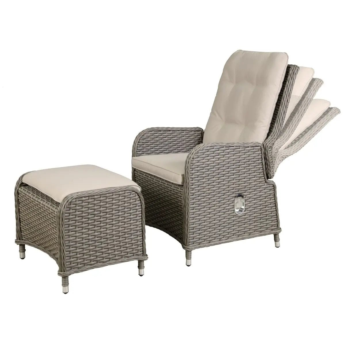 Dellonda DG68 Chester Rattan Wicker Outdoor Recliner Seat & Coffee Table Set Brown Dellonda