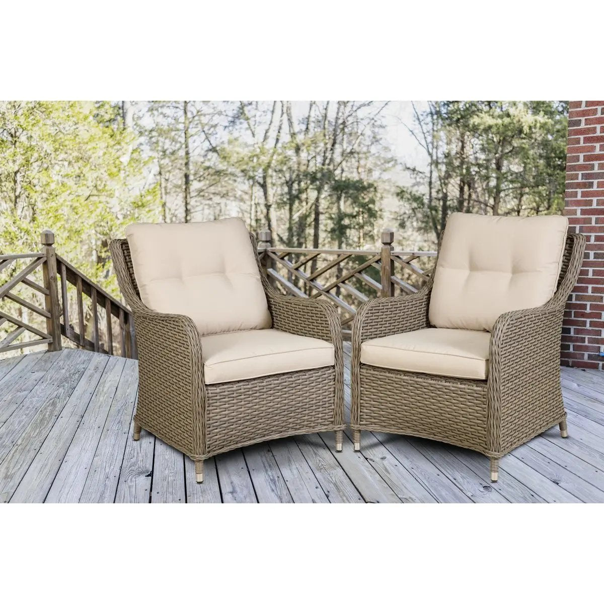 Dellonda DG69 Chester Rattan Wicker Outdoor Lounge Chairs with Cushion Brown Dellonda