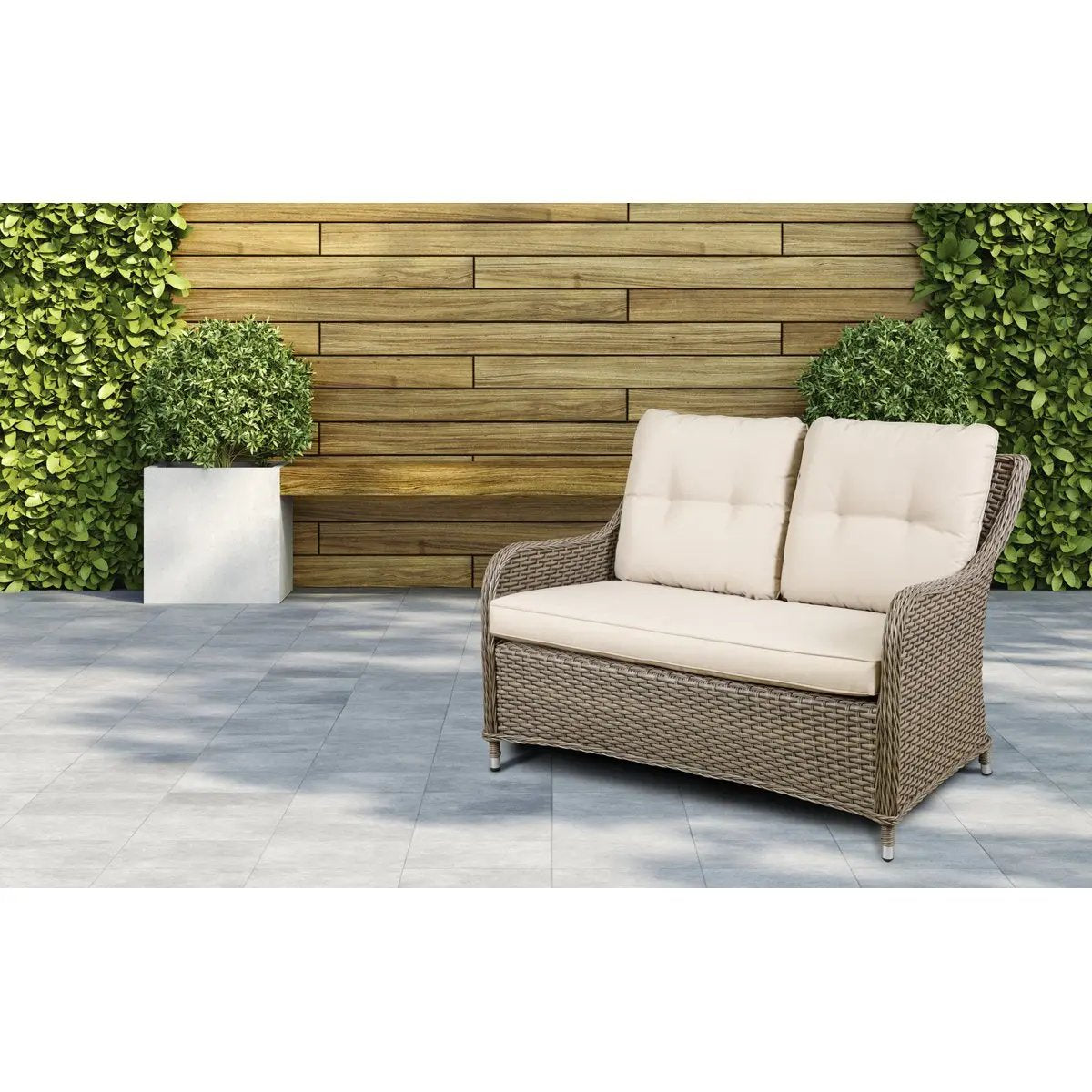 Dellonda DG70 Chester Rattan Wicker Outdoor Lounge 2-Seater Sofa with Cushion Brown Dellonda