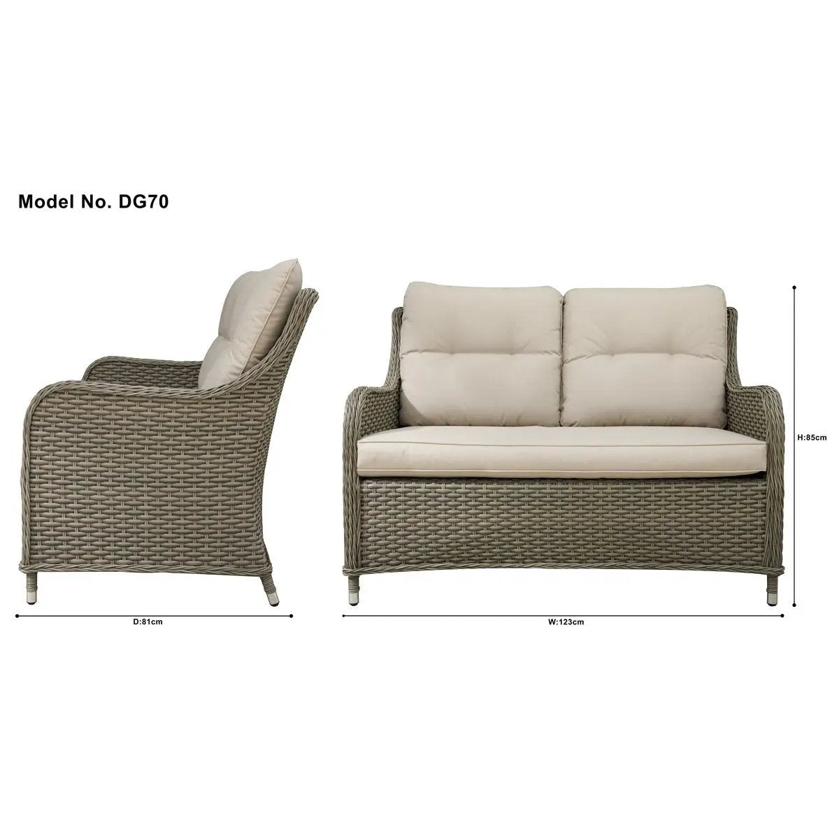 Dellonda DG70 Chester Rattan Wicker Outdoor Lounge 2-Seater Sofa with Cushion Brown Dellonda