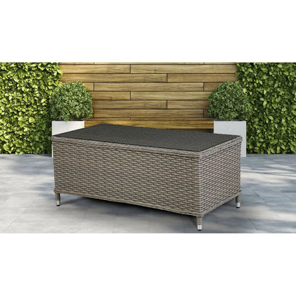 Dellonda DG71 Chester Rattan Wicker Outdoor Coffee Table with Tempered Glass Top Brown Dellonda