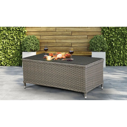 Dellonda DG71 Chester Rattan Wicker Outdoor Coffee Table with Tempered Glass Top Brown Dellonda