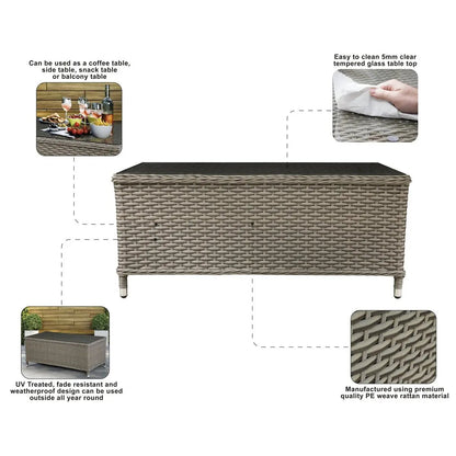 Dellonda DG71 Chester Rattan Wicker Outdoor Coffee Table with Tempered Glass Top Brown Dellonda